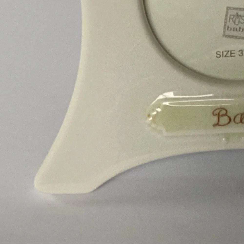 Russ Berrie Picture Frame Baby Vintage White Ceramic Blocks 3 X 3” Photo Love